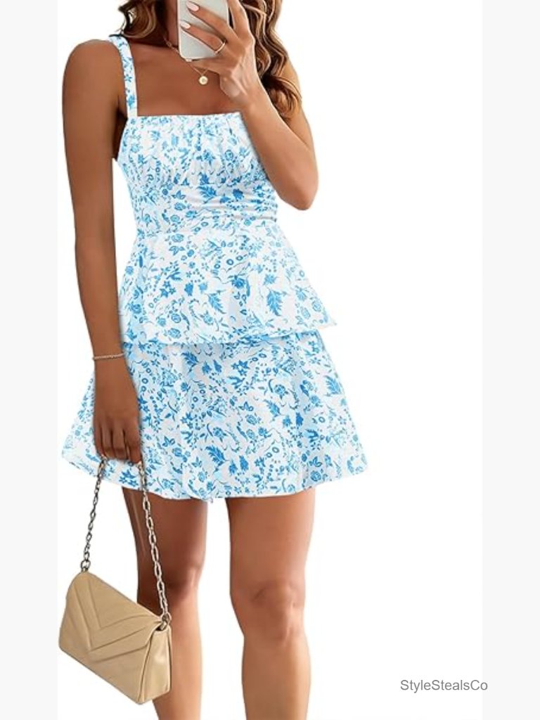 Floral Mini Dress Spaghetti Strap Tie Back Ruffle Tiered Summer Casual